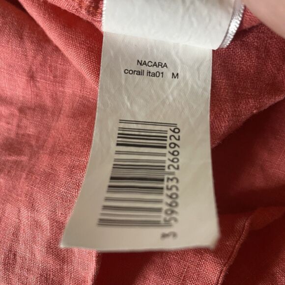 Celio 100% Linen Shirt Short Sleeve Button Down Pocket Lightweight Mens M Coral - Picture 7 of 9